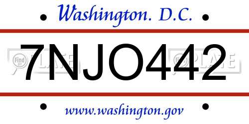 7NJO442 District Of Columbia License Plate