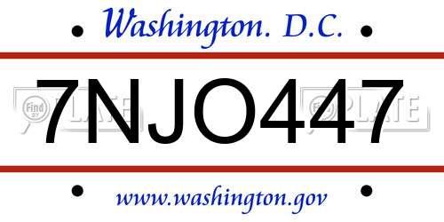 7NJO447 District Of Columbia License Plate