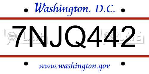 7NJQ442 District Of Columbia License Plate