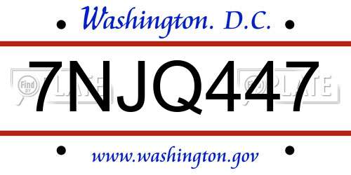 7NJQ447 District Of Columbia License Plate
