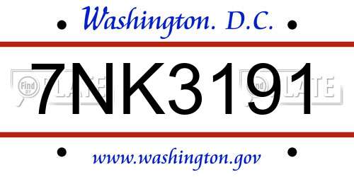 7NK3191 District Of Columbia License Plate