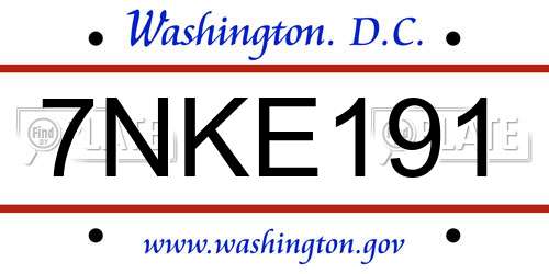 7NKE191 District Of Columbia License Plate