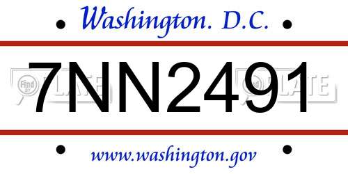 7NN2491 District Of Columbia License Plate