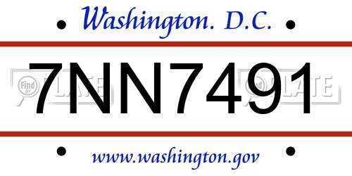 7NN7491 District Of Columbia License Plate