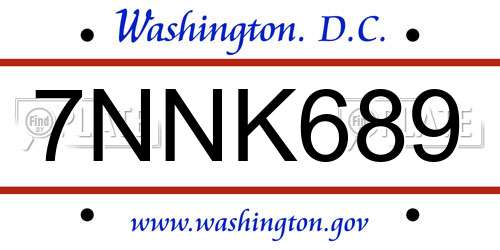 7NNK689 District Of Columbia License Plate