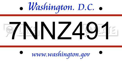 7NNZ491 District Of Columbia License Plate