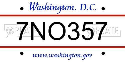 7NO357 District Of Columbia License Plate