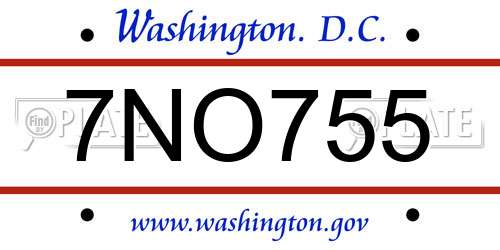 7NO755 District Of Columbia License Plate