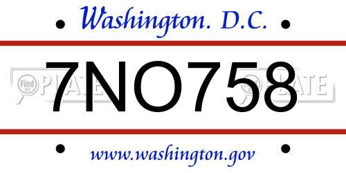 7NO758 District Of Columbia License Plate