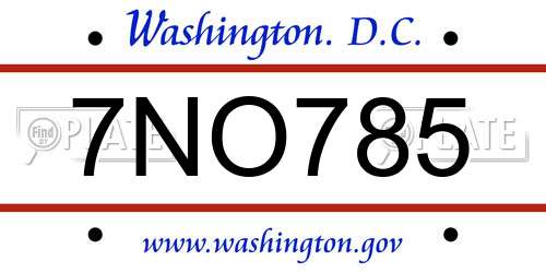 7NO785 District Of Columbia License Plate