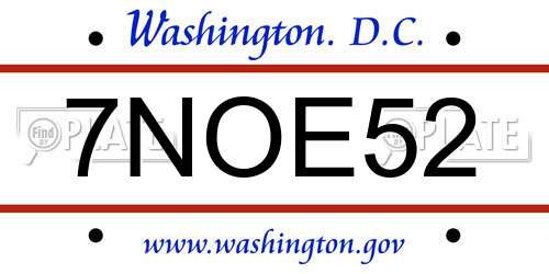 7NOE52 District Of Columbia License Plate