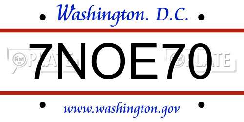 7NOE70 District Of Columbia License Plate