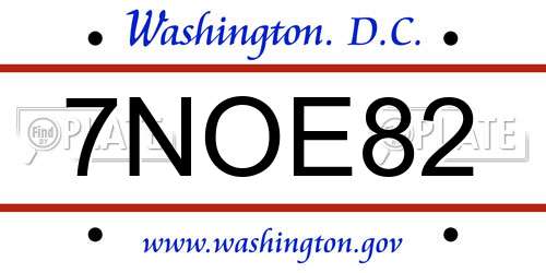 7NOE82 District Of Columbia License Plate