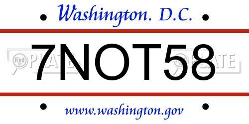 7NOT58 District Of Columbia License Plate