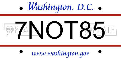 7NOT85 District Of Columbia License Plate