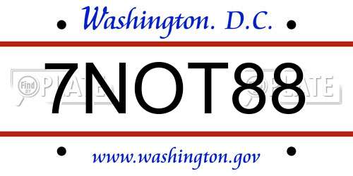 7NOT88 District Of Columbia License Plate