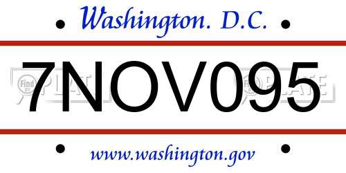 7NOV095 District Of Columbia License Plate