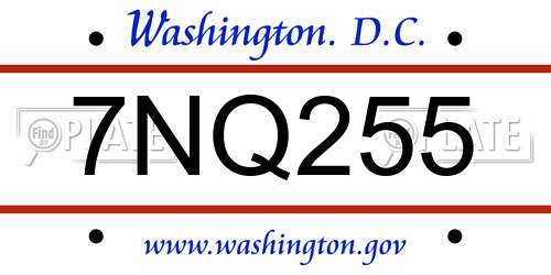 7NQ255 District Of Columbia License Plate
