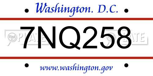 7NQ258 District Of Columbia License Plate