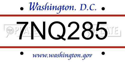 7NQ285 District Of Columbia License Plate
