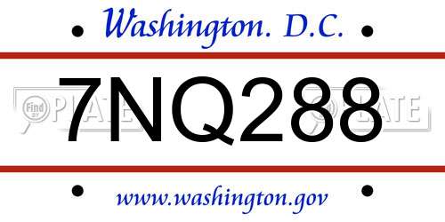 7NQ288 District Of Columbia License Plate