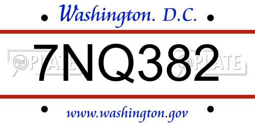 7NQ382 District Of Columbia License Plate
