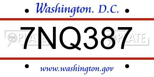 7NQ387 District Of Columbia License Plate