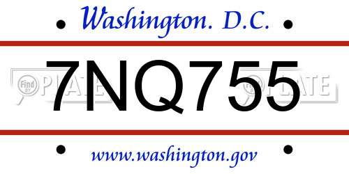 7NQ755 District Of Columbia License Plate