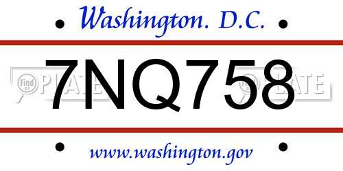 7NQ758 District Of Columbia License Plate