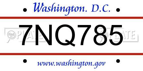 7NQ785 District Of Columbia License Plate