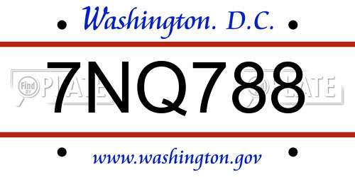 7NQ788 District Of Columbia License Plate