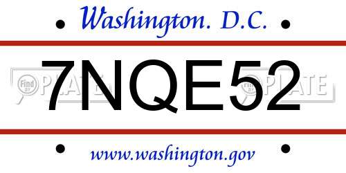 7NQE52 District Of Columbia License Plate