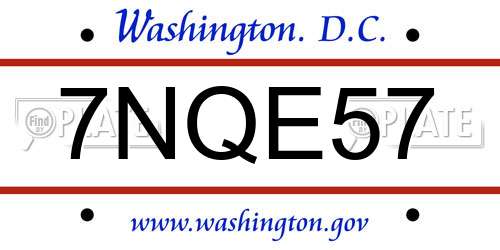 7NQE57 District Of Columbia License Plate