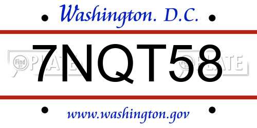 7NQT58 District Of Columbia License Plate