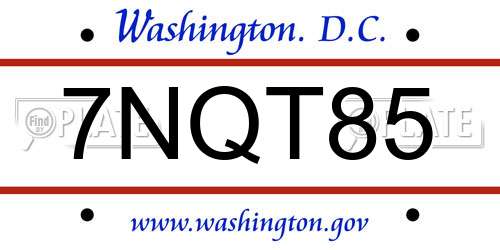 7NQT85 District Of Columbia License Plate