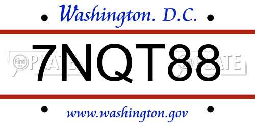 7NQT88 District Of Columbia License Plate