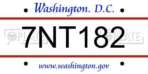7NT182 District Of Columbia License Plate