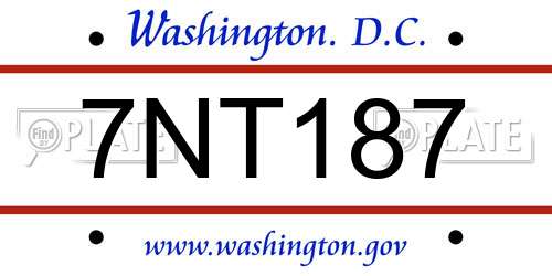 7NT187 District Of Columbia License Plate