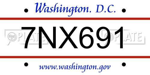 7NX691 District Of Columbia License Plate