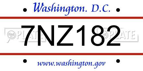 7NZ182 District Of Columbia License Plate