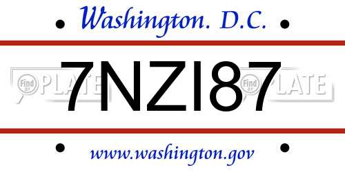 7NZI87 District Of Columbia License Plate