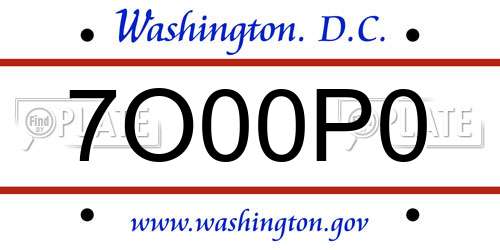 7O00P0 District Of Columbia License Plate