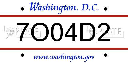 7O04D2 District Of Columbia License Plate