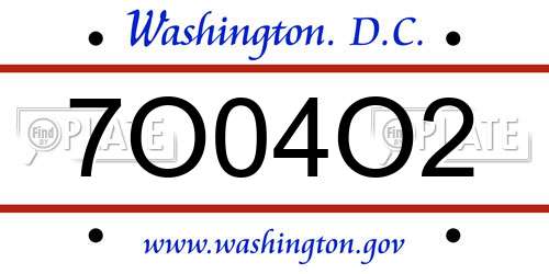 7O04O2 District Of Columbia License Plate