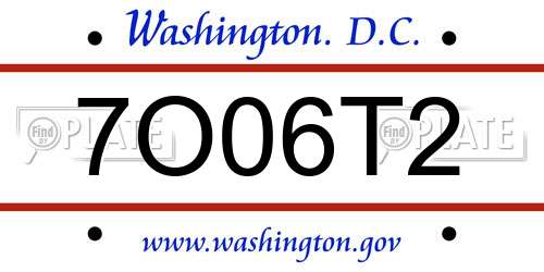 7O06T2 District Of Columbia License Plate