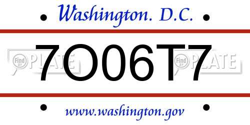 7O06T7 District Of Columbia License Plate