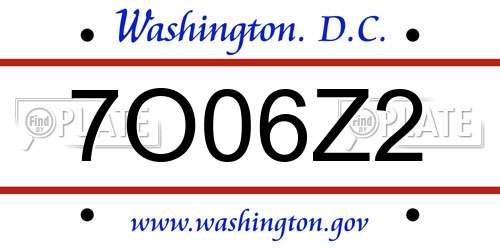 7O06Z2 District Of Columbia License Plate