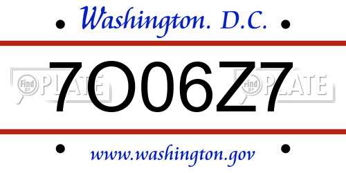 7O06Z7 District Of Columbia License Plate