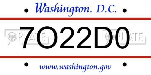 7O22D0 District Of Columbia License Plate