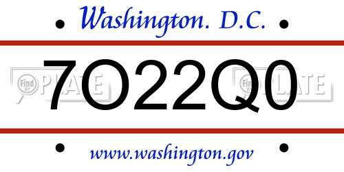 7O22Q0 District Of Columbia License Plate